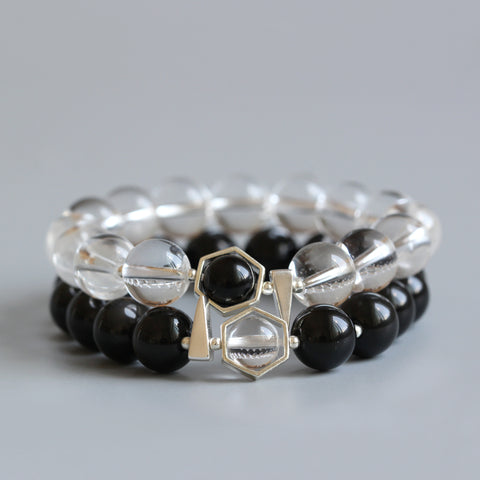 Handmade Black Obsidian & Pure crystal Lovers Bracelets